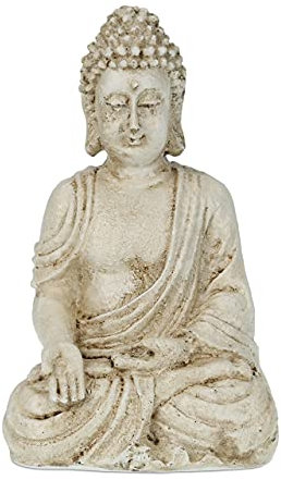 relaxdays Statue Bouddha Assis, résistant aux intempéries et au Gel, Jardin, Zen, déco, HLP: 17,5 x 10,5 x 7,5 cm, crème