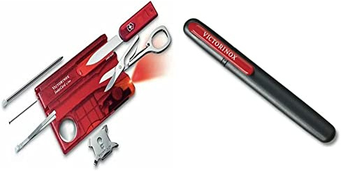 Victorinox Swiss Card Lite, Multitool de Poche Suisse, 13 Fonctions, Led, Loupe, Rouge Transparent & Aiguisoir Double pour Couteaux, Swiss Made, Portable, Noir/Rouge