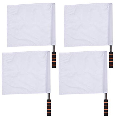 4pcs Sports Referee Flags Linesman Flags Stainless Steel Pole Hand Sports for Soccer Volleyball Match (White)