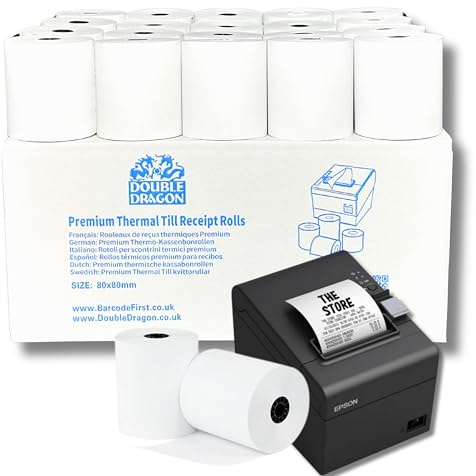 20 Rolls of Premium 80 x 80mm Thermal Paper Till Rolls, Receipt for EPOS POS, Cash Register, Credit Card Machine PDQ, for Epson Citizen Toshiba Star TSP Printer TH243 CBM232 CBM233 CBM253