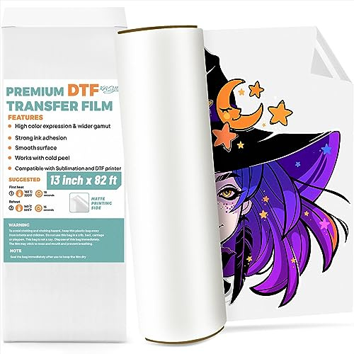 KASYU DTF Transfer Film Roll, A3 13 x 82ft Glossy Direct to Film for All Sublimation&DTF Printers,DTF Film for Sublimation Hack,Upgraded DTF Paper for All Color Fabric