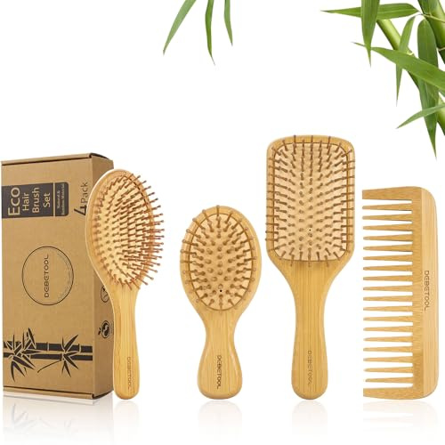 Debetoo, set di spazzole per capelli in bambù naturale, pettine districante per la crescita dei capelli, pettine a denti larghi e pettine a coda adatto per capelli spessi/sottili/ricci/secchi