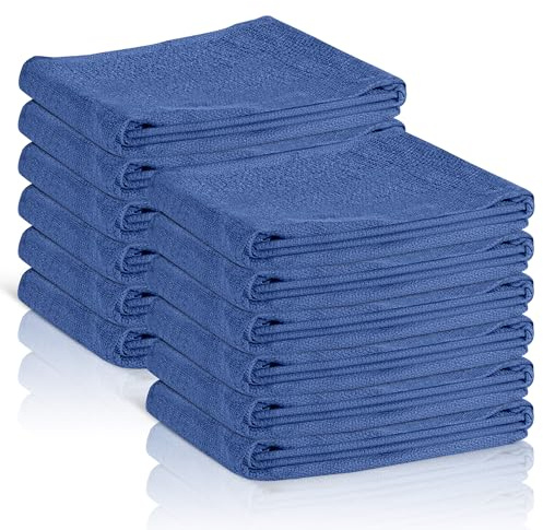 Huck Kirurgiska handdukar för rengöring 12-pack 100 % bomull storlek 16 x 26 för kök, biltvätt, bar, hem, fönster, metall, glas superabsorberande luddfri (blå)