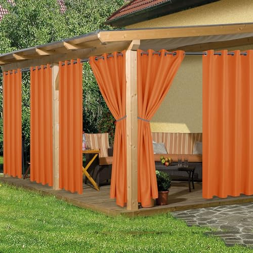 HolidayIdeas Waterproof Outdoor Curtains for Patio, 6 Panels - 54x108 Inches - Weatherproof Privacy Outsides Curtains for Backyard Porch Gazebo, Sunlight & UV Blocking (MeccaOrange, Grommet Top)