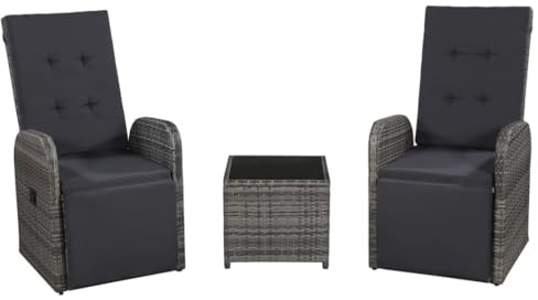 KTHLBRH Juego de muebles de jardín para terraza, muebles de balcón, 3 piezas, con cojines de poliratán, color gris