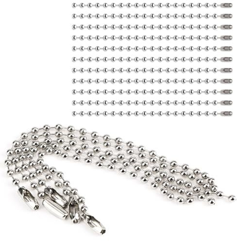 Hebterrka Lot de 100 chaînes à billes argentées - 12 cm - Boules pour le bricolage de bijoux - Chaîne en métal avec connecteur pour la décoration - Chaîne à bijoux faite maison, argenté, L