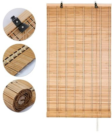 Bamboo Shades Bambo Roller Blind 【Custom】 Bamboo Blinds for Window Shutters 50-160cm Wide 85% Blackout Roller Blind Anti-UV for Bedroom Garden Deck Patio Retro Bamboo Curtains Easy to Install