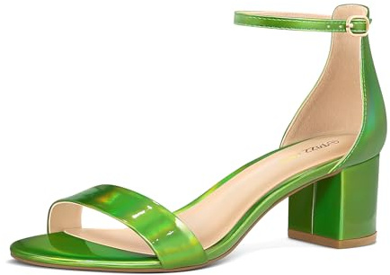PIZZ ANNU Women's Low Block Chunky Heels Sandals Comfortable Open Toe Ankle Strap Party Dress Pump Shoes Strappy Buckle Heeled Sandal with 2 Inches Tall Thick Heel Design