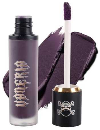 vaneria Lápiz labial líquido negro mate. Esmalte labial gótico de la serie black. Brillo labial morado hidratante de larga duración. Ideal para fiestas de halloween y maquillaje gótico.(0.28 Oz)