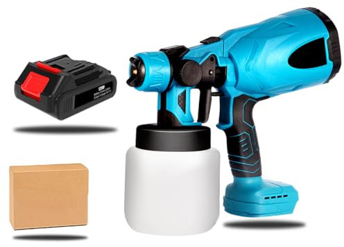 Pistola de pintura inalámbrica, pistola de pintura eléctrica con batería de 1,5 Ah, 800 ml, 3 modos de pulverización, para casa, armarios, vallas, techos (1 batería)