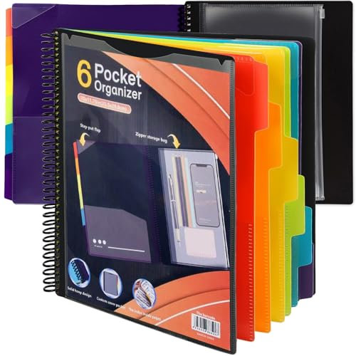 Porte-documents A4 à ranger - Trieur A4 avec 6 compartiments - Système de classement - Étanche - Coloré - Avec étiquette - Pour documents de bureau (1, noir)