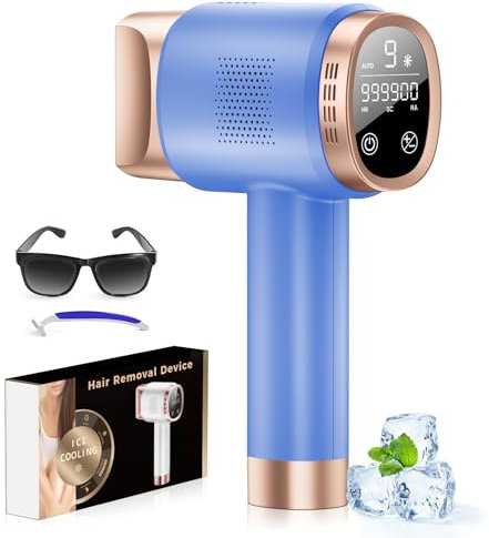 Laser Hair Removal Device Ice-Cooling Painless, IPL Hair Removal Device, Home Laser Hair Remover Machine for Upper Lip, Bikini Line, Body, Salon Quality, Blue