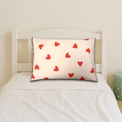 Natura – Cuscino per erbe aromatiche per bambini 50 x 34 cm con imbottitura 3D in fibra di silicone anallergica poliestere & 9 erbe | rivestimento 100% cotone | cuori rossi | per un sonno sano | idea