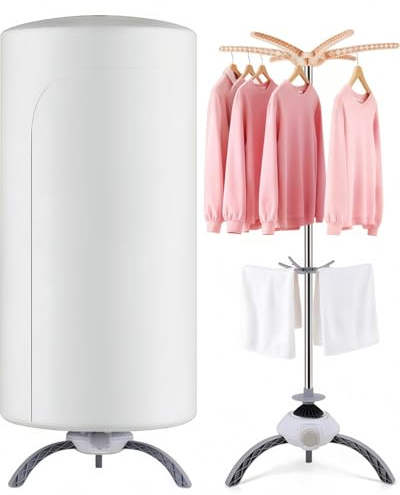 Electric Clothes Dryer, Compact 2-Tier Portable Clothes Dryer, Drying Pod Indoor Heated with 900W Hot Air, 180min Timer, Heated Clothes Airer with Cover Stainless Steel for Laundry & Home UEMUSI