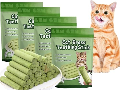 Katzengras Snack,24pcs Katzengras Sticks,Katzengras Kaustäbchen,Cat Grass Teething Stick,Katzengras Sticks Gefriergetrocknet Snacks,Beißstäbe Aus Katzengras für Hauskatzen,Beißstab aus Katzengras
