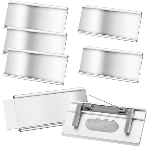 Lot de 5 badges nominatifs en aluminium avec double aimant puissant pour vêtements avec épingles à nourrice - Aimant professionnel avec fente en papier - Environ 72 x 35 mm