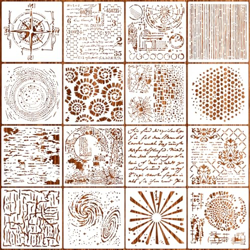 SRIZIAN 16Stück Geometrische Schablonen Set zum Basteln,Journal Malschablonen Wiederverwendbar Schablone Kunststoff für Wand Holz Deko Scrapbook Zubehör(15.2cm)