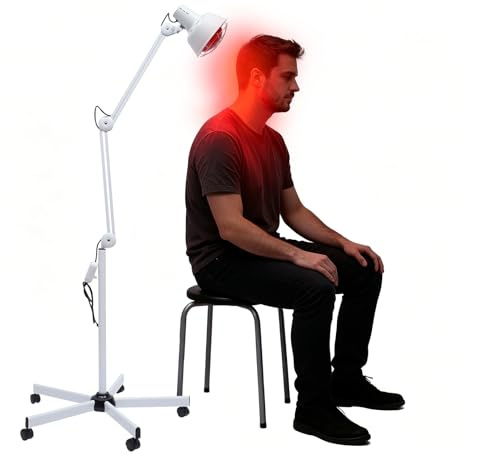 VonVVer 275W Infrared Heat Lamp, 3 Temperature Levels & Wheels, Red Light Lamp for Home Use, Floor Standing Infrared Heat Warm Lamp with Anti-Scald Shade for Home Use
