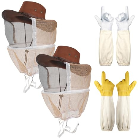 2 stycken biodlarhatt med slöja, västernhatt med dragsko, binslöja hatt med getläder, biodlarhandskar, cowboyhatt biodlare biodlare hattar, biodlingstillbehörset