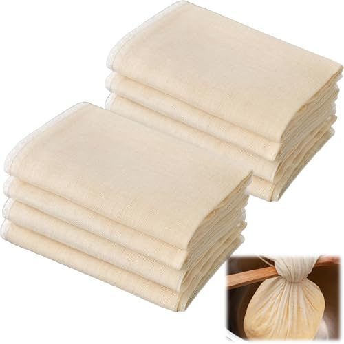8 PCS Muslin Cloths for Cooking, Cheesecloth for Straining 50 x 50 Cm Unbleached Cotton Grade 100 Fine Mesh Reusable Washable Filter Cloth for Cheese Nut Milk Juice Coffee Kitchen Use