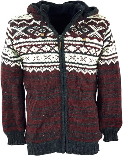 GURU SHOP Unisex Strickjacke mit Norwegermuster, Wolljacke, Nepaljacke rot - Modell 20, Herren, Size:XL