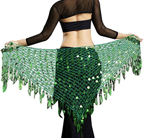 Belly Dance Hip Skirt Scarf Wrap Belt Triangle Skirt Belly Dancing Outfit Halloween Costume Accessories for Women Dark Green