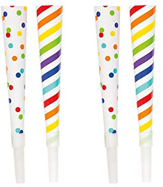 Générique -Cornes de Fête Fauteur de Bruit-Pois et Rayures Arc-en-Ciel-Assortiment de 6, 93475, Multicolour, Taglia Unica