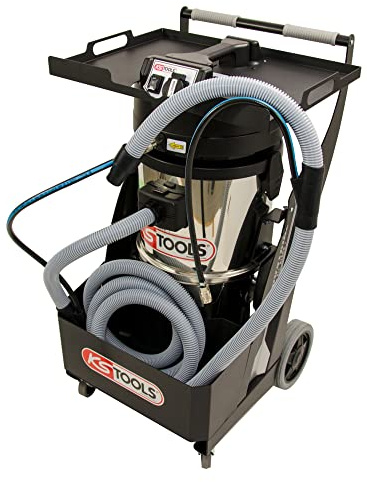 KS TOOLS 165.0113 - Centrale di aspirazione a vasca in acciaio inox, 35 L, 1700 W, con un tubo di 4,5 m e un vassoio centrale