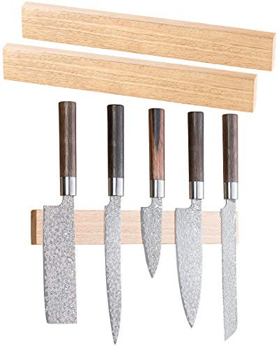 Rosenstein & Söhne Wandmagnete für Messer: 2er-Set durchgehende Magnet-Messerleisten, echtes Hevea-Holz, 36 cm (Magnet-Messer-Leisten, für Küchenmesser, Flaschenöffner)