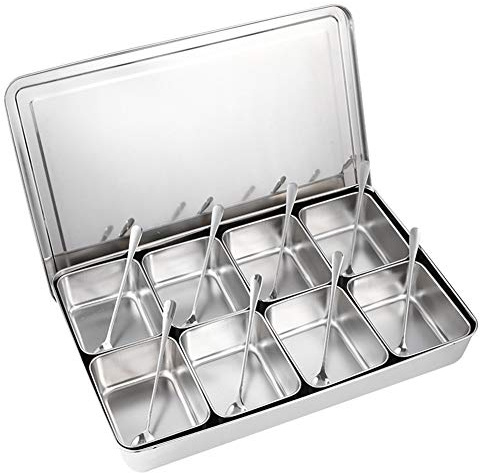 Silver kryddl?da 8 rutor Rostfritt st?l kryddl?da Smaktf?rvaringsbeh?llare Kryddburk K?ksredskap
