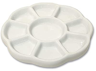 Paleta de pintura de acuarela de cerámica de porcelana de 9 pozos, bandeja de mezcla de cerámica, plato de acuarela de flores, paleta de gouache para artes y manualidades, organizador de accesorios de