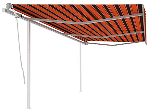 vidaXL Manual Retractable Awning Folding Arm Manual Retractable Awning Outdoor Sunshade Patio Garden with Posts 6x3 m Orange and Brown
