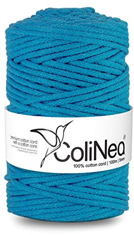 ColiNea, cordoncino in cotone con anima in cotone, intrecciato, 5mm, 100m (Blu, 100m)