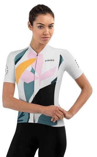 SIROKO - Maillot Vélo pour Femme M2 Pinerolo - M - Blanc/Vert cendré/Rose Bonbon
