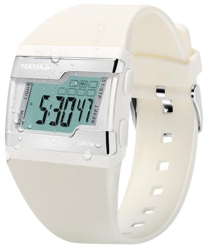 ILAME Reloj de pulsera digital para natación sumergible 10 ATM impermeable con múltiples funciones de cronómetro, giro, alarma, calendario y retroiluminación