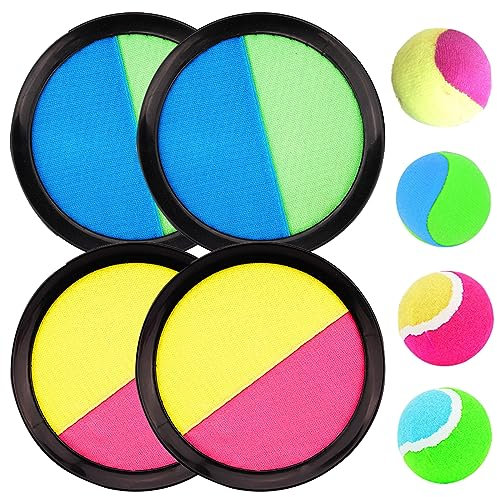 Klettballspiel, Klettballspiel für Kinder mit 4 Klett Ball Paddle und 4 Klettball, Kinder Fangball-Spiel, Spielzeug Werfen Klettspiel,Klettball Strandspielzeug für Strandspiele,Garten,Innen und Außen