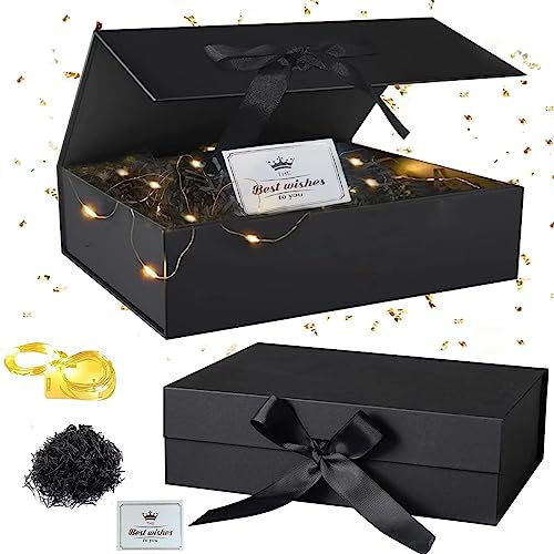 HuaMuDM Geschenkbox mit Deckel,Geschenkbox mit Schleife Tiefe,Geschenkkarton Für Geschenke, Grußkarten,Raffia Hamper Shreds, für Hochzeit Geburtstag Weihnachten