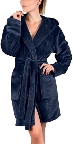 Women's Fluffy Hooded Robes Flannel Dressing Gowns for Women UK Super Soft Bathrobes Short Style, Ladies Solid Plush Towelling Sauna Gown Dressing Gowns Loungewear Sleepwear, Perfect Gifts for Ladies