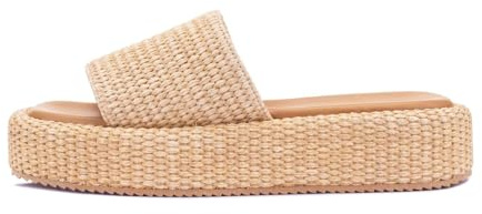 Monrovia Platform Sandals Women Raffia Wicker Espadrilles, Slip On Low Wedge Slides, Summer Straw Vacation Shoes, Comfortable Rattan Platform Flats Beach Sandals Pool Daily Wear Tan Size 10