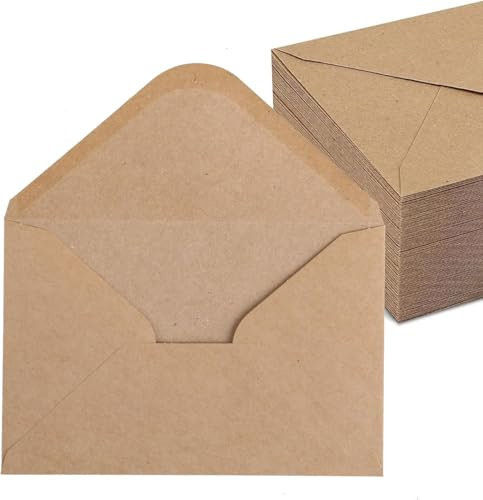 DERAYEE 50 Stück Kraftpapier Umschläge,DIN B6 Briefumschläge Kuvert Briefkuvert Briefhülle für Grußkarten Einladung Geburtstagskarten Nassklebung Spitzklappe Umschläge Vintage (50)