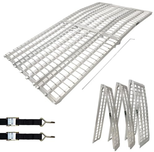 TRUTZHOLM Auffahrrampe Breitrampe 3-teilig klappbar 305 cm Länge 105cm Breite Alu grau Motorradrampe einzeln nutzbar Flexibler Einsatz ATV Rasenmäher Pickup Rampe