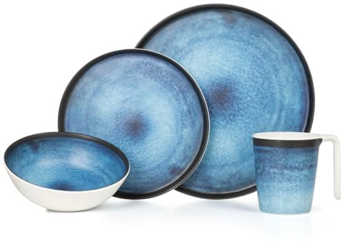 Camping Geschirr Set 1 Person 4-teilig | Melamin | Picknick Geschirrset | Campinggeschirr Deep Ocean Design