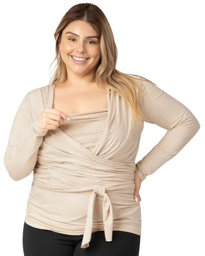 Kindred Bravely Long Sleeve Skin to Skin Nursing Wrap Top, Kangaroo Shirt for Mom and Baby, Organic Cotton (Oatmeal Heather, Large)