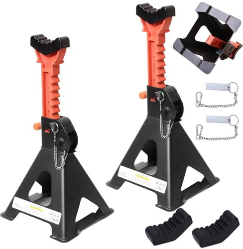 Mucola 2er Set Unterstellbock inkl. Sicherungssplint und Gummiauflagen PKW Wagenheber 3000KG KFZ Stützböcke 9 stufig höhenverstellbar 28 – 42,5 cm aus Gusseisen