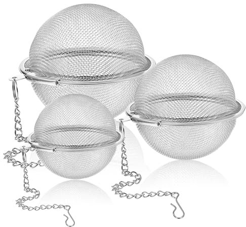 Ouligay 3 pezzi colino spezie in acciaio inox con catena, grande colino per spezie da cucinare, per tè sfuso, colino per tè e uova, sfera per spezie mulling (5/7/9 cm)