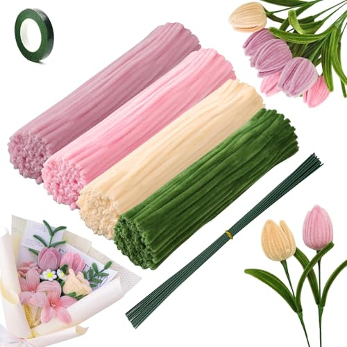 ANBOWEI Pink Pipe Cleaners for Craft Flowers, Chenille Stems 240 Pcs