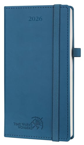 POPRUN Pocket Calendar 2026 (Slim Size-3.5'' x 6.5''), 12 Months (Jan. - Dec. 2026) Small Planner Weekly and Monthly for Purse with Pen Holder, Storage Pocket, Vegan Leather Hardcover - Night Sky Blue