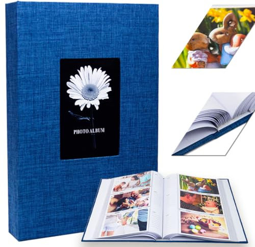 Photo Album 6x4-200 Photos Linen Cover Photo Books with 200 Horizontal Pockets,Slip-in Picture Albums for Family Wedding Anniversary Baby Vacation Pictures (1, Blue)