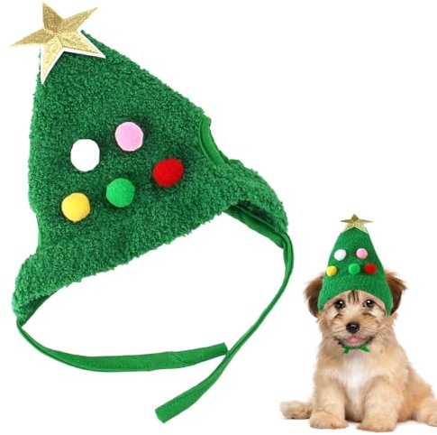 Noël pour Chien Bonnet, Bonnet Noel Chat, Chapeau pour Animaux de Compagnie de Noël, avec de Jolis Pompons, Noel Chien Chat, pour Animaux de Compagnie (Vert)