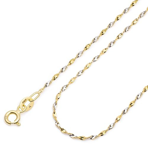 Amberta Collana Oro Donna 9K 14K Vero 375 585 | Catenina Oro Donna Sottile Delicata 40/45/50 cm | Girocollo Diamantato Singapore Bicolore Popcorn: 45 cm Singapore Bicolore